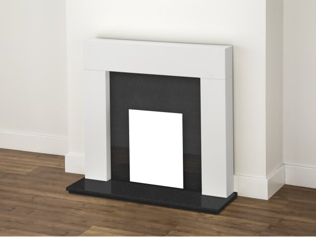 Adam Miami Fireplace in Pure White and Black Granite, 48 Inch 16520