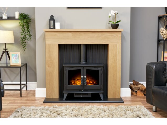 Adam Innsbruck Stove Fireplace with Woodhouse Electric Stove 45 Inch 26218 Oak & Black