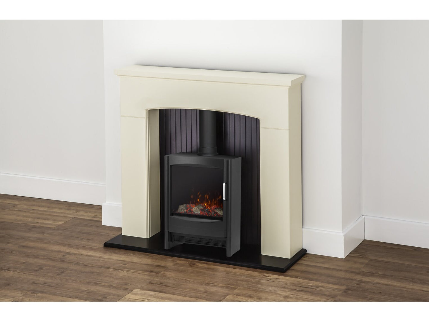 Adam Derwent Stove Fireplace in Cream with Keston Electric Stove 48 Inch 23514 Black