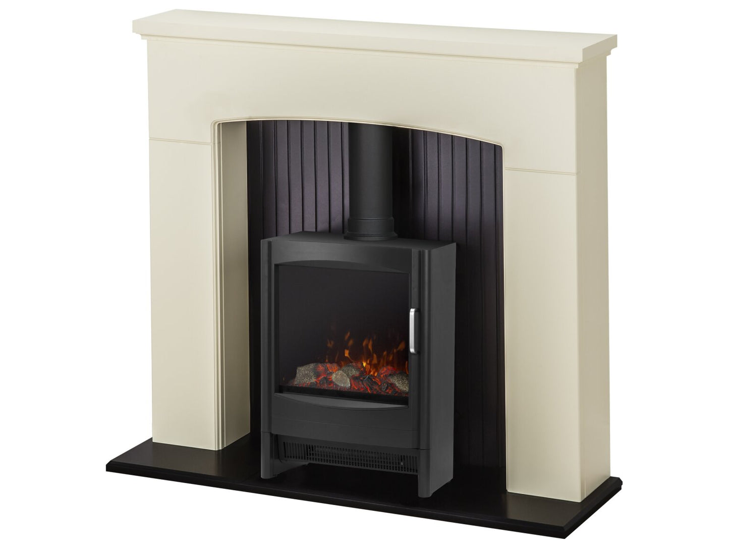 Adam Derwent Stove Fireplace in Cream with Keston Electric Stove 48 Inch 23514 Black