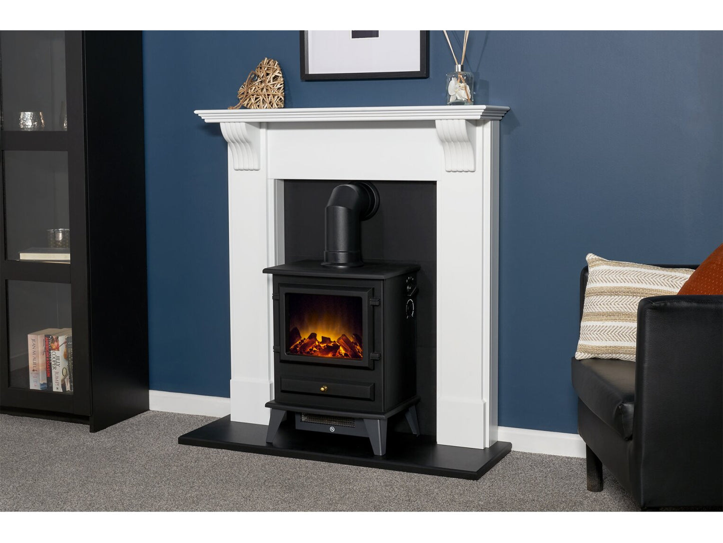 Adam Harrogate Stove Fireplace with Hudson Electric Stove 39 Inch 20943 Pure White & Black