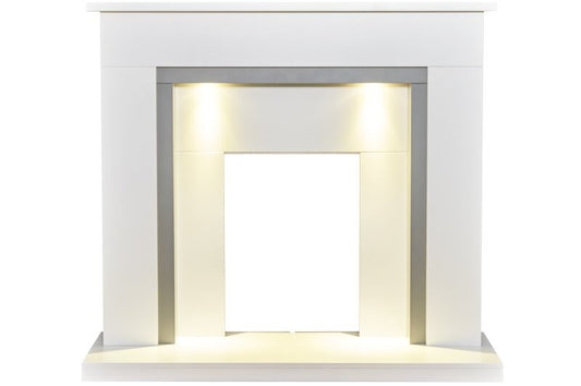 Adam Genoa Fireplace with Downlights, 48 Inch 24172 Pure White and Grey
