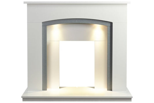Adam Savanna Fireplace with Downlights, 48 Inch 22628 Pure White & Grey