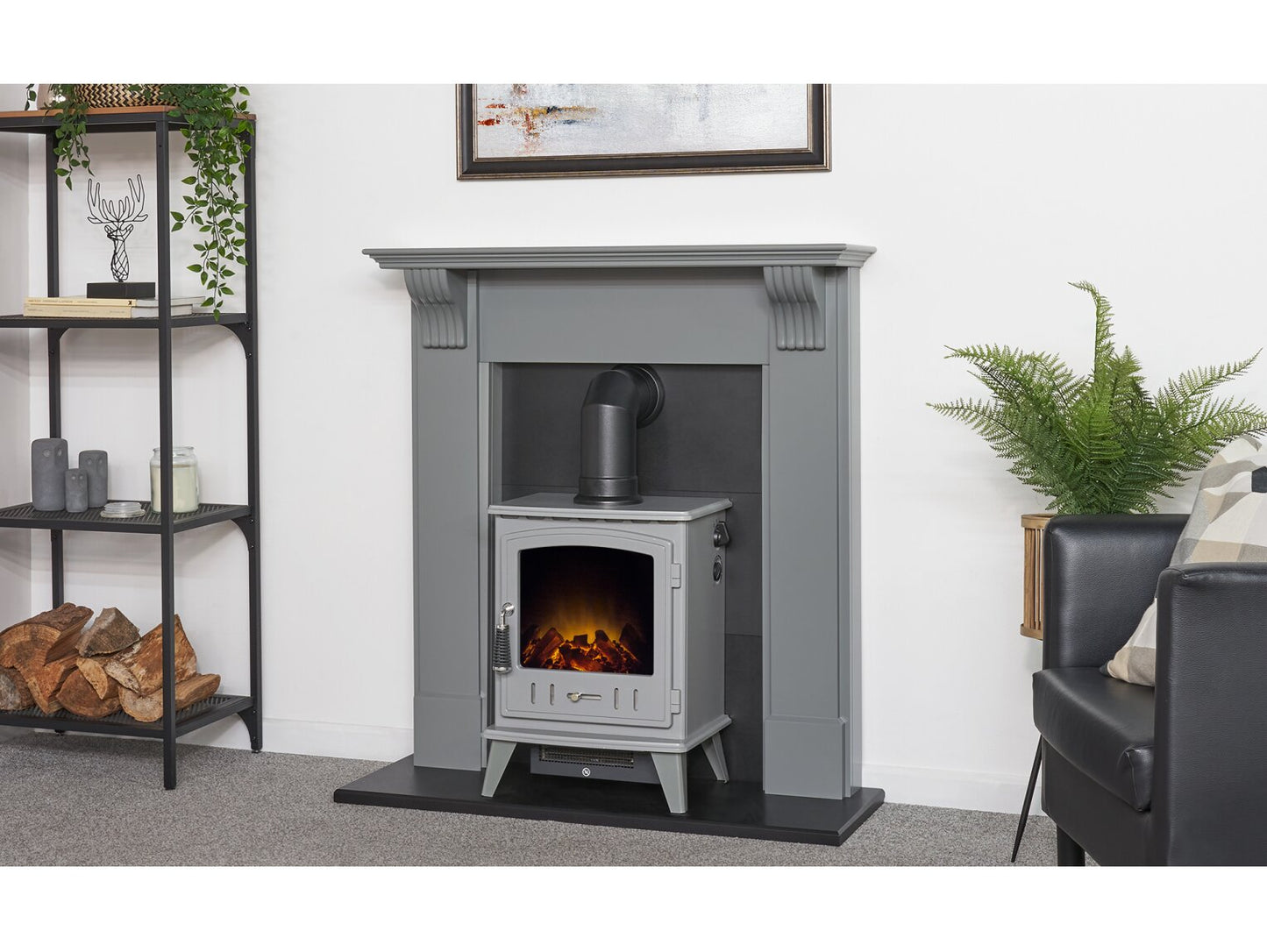 Adam Harrogate Stove Fireplace with Aviemore Electric Stove, 39 Inch 23778 Grey & Black