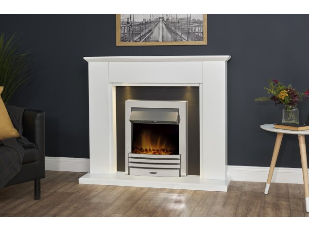 Adam Eltham Fireplace with Downlights, 45 Inch 25220 Pure White & Black