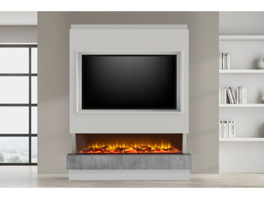 Acantha Matrix Pre-Built Effect Panoramic Media Wall with TV Recess 25863 White & Concrete