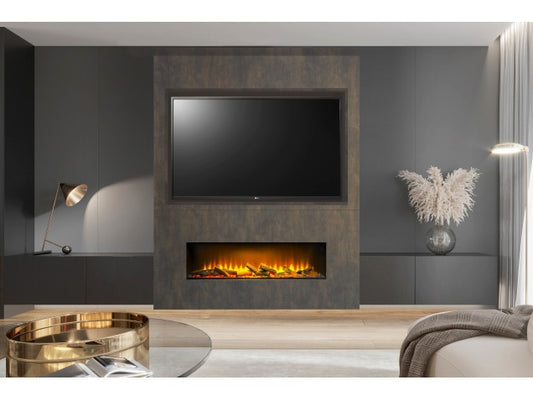 Acantha Nexus Pre-Built Venetian Plaster Effect Fully Inset Media Wall with TV Recess 25867 Bronze