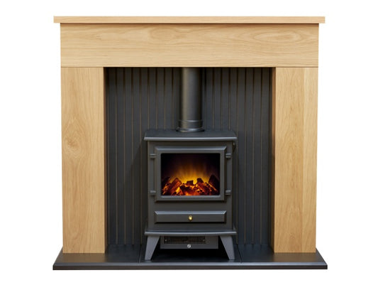 Adam Innsbruck Stove Fireplace with Hudson Electric Stove 45 Inch 25324 Oak & Black