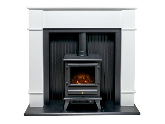 Adam Oxford Stove Fireplace with Hudson Electric Stove 48 Inch 21495 Pure White & Black