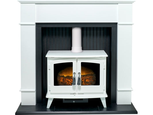 Adam Oxford Stove Fireplace with Woodhouse  Electric Stove, 48 Inch 21510 White