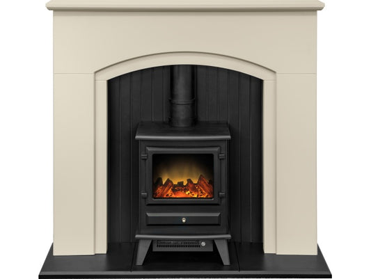 Adam Rotherham Stove Fireplace in Stone Effect with Hudson Electric Stove, 48 Inch 20764 Black