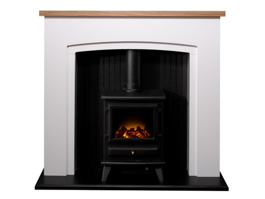 Adam Siena Stove Fireplace with Hudson Electric Stove 48 Inch 22751 Pure White & Black