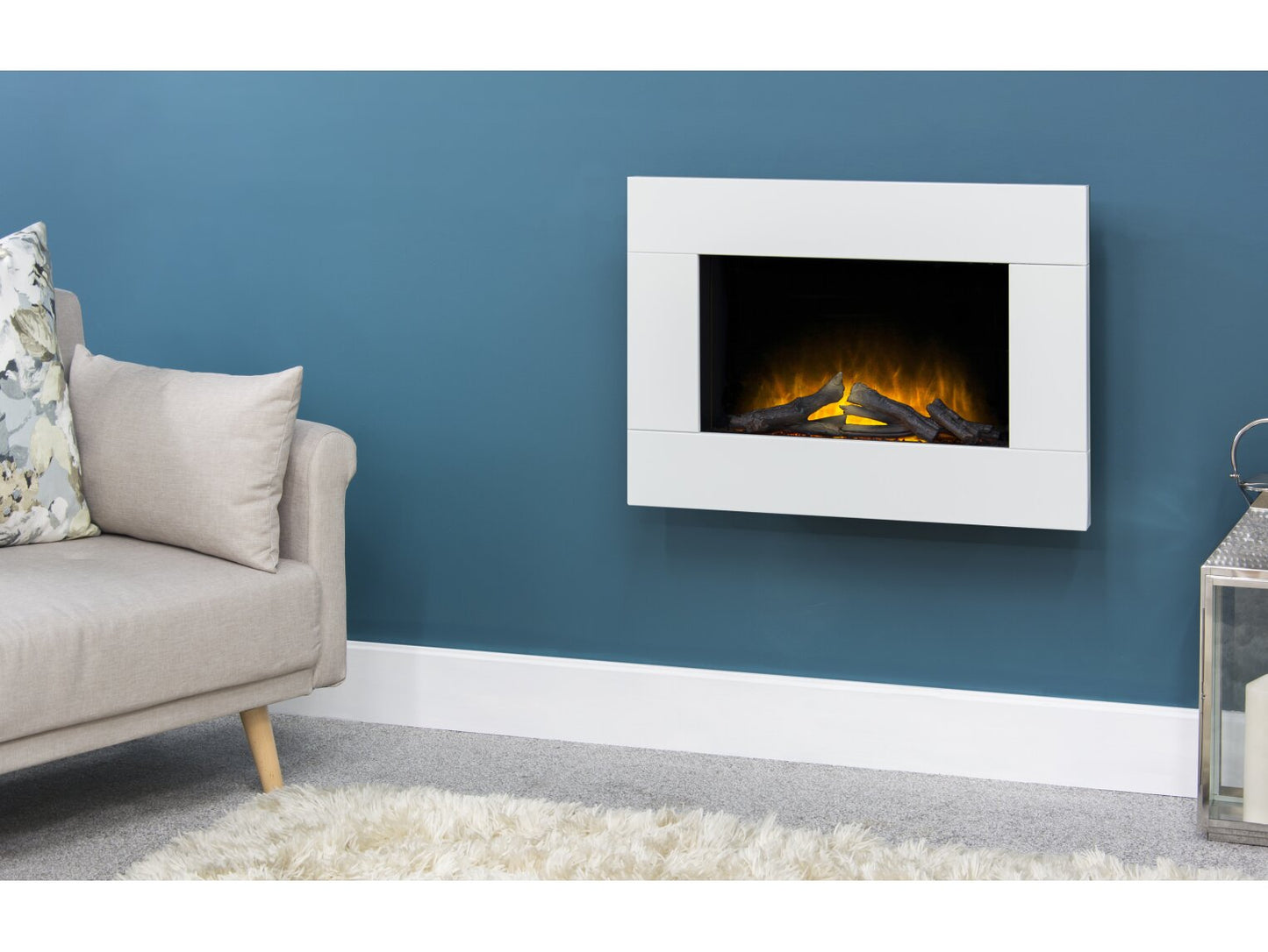 Adam Carina Electric Wall Mounted Fire with Logs & Remote Control 32 Inch 22768 Pure White