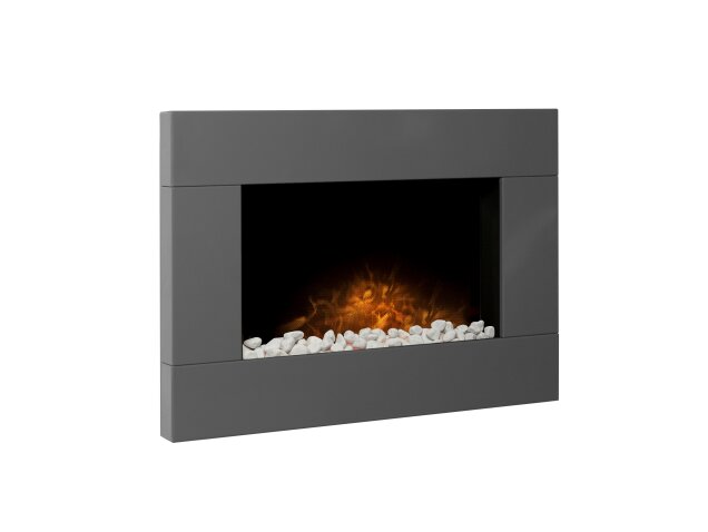 Adam Carina Electric Wall Mounted Fire with Pebbles & Remote Control in 32 Inch 22615 Satin Grey