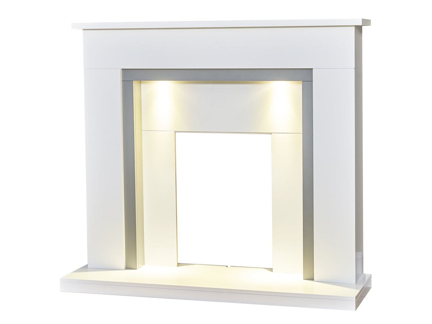 Adam Genoa Fireplace with Downlights, 48 Inch 24172 Pure White and Grey